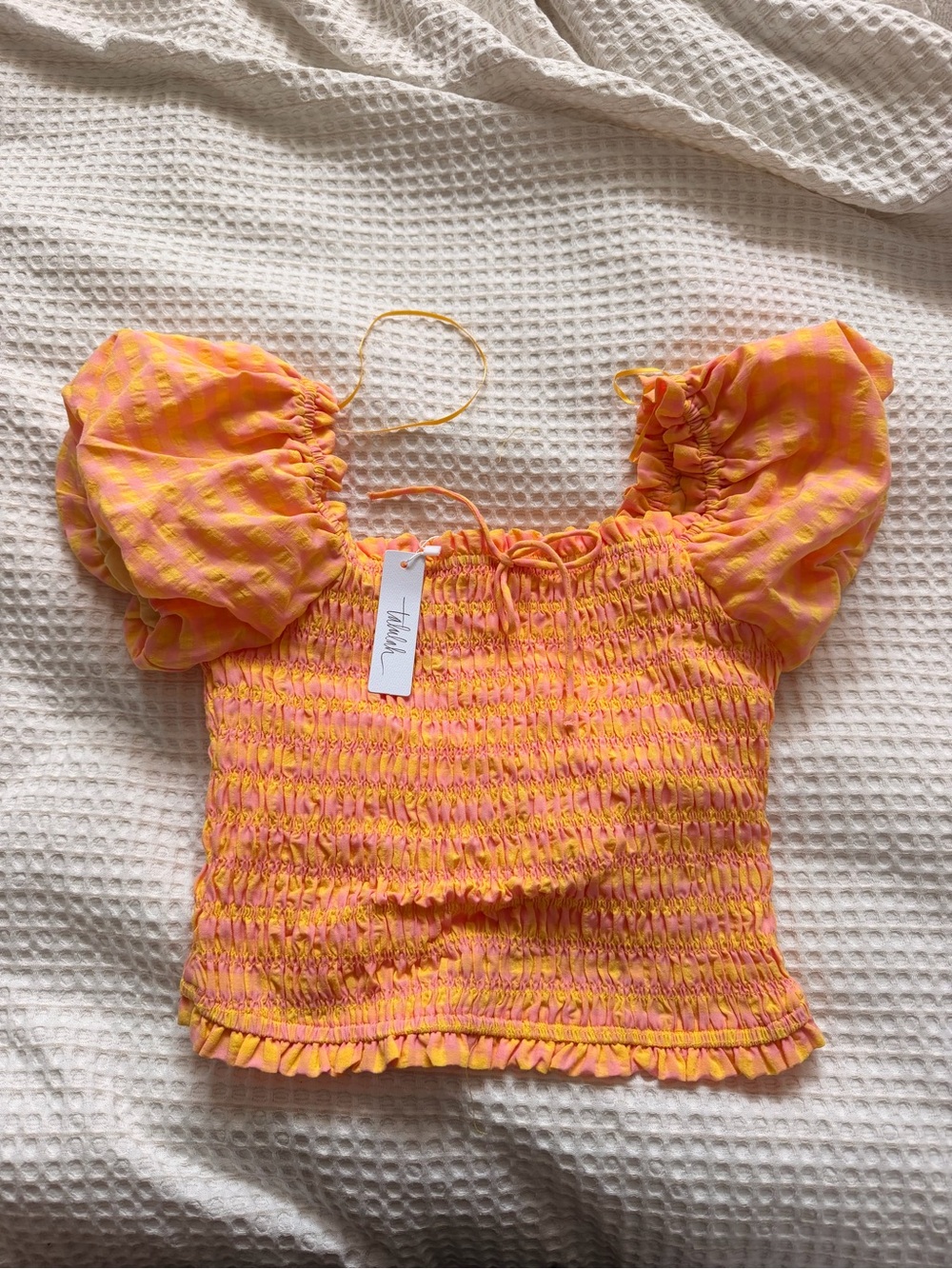 Talulah Smocked Puff Sleeve Crop Top & Skirt Matching Set - Pink & Orange